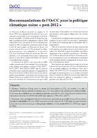 OcCC-Empfehlungen zur Ausgestaltung der Schweizerischen Klimapolitik post 2012